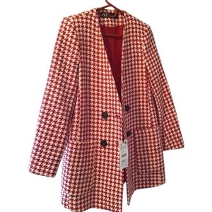 NWT Zara Red Houndstooth Coat  Sz Small